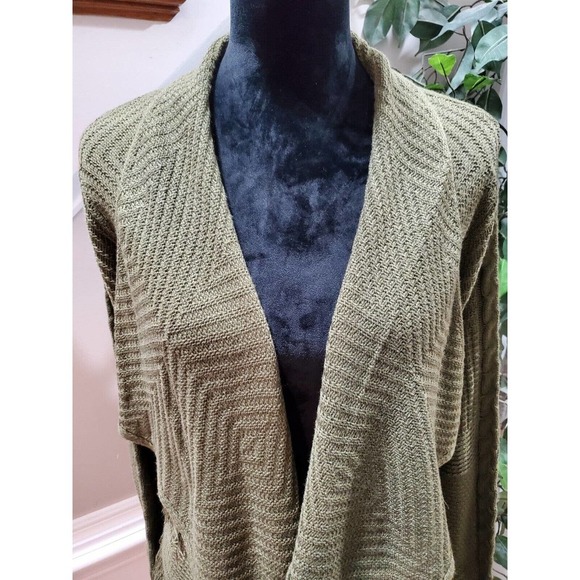 Signature 1 Studio Women Olive Green Acrylic Long Sleeve Open Front Cardigan 1X - Picture 5 of 12